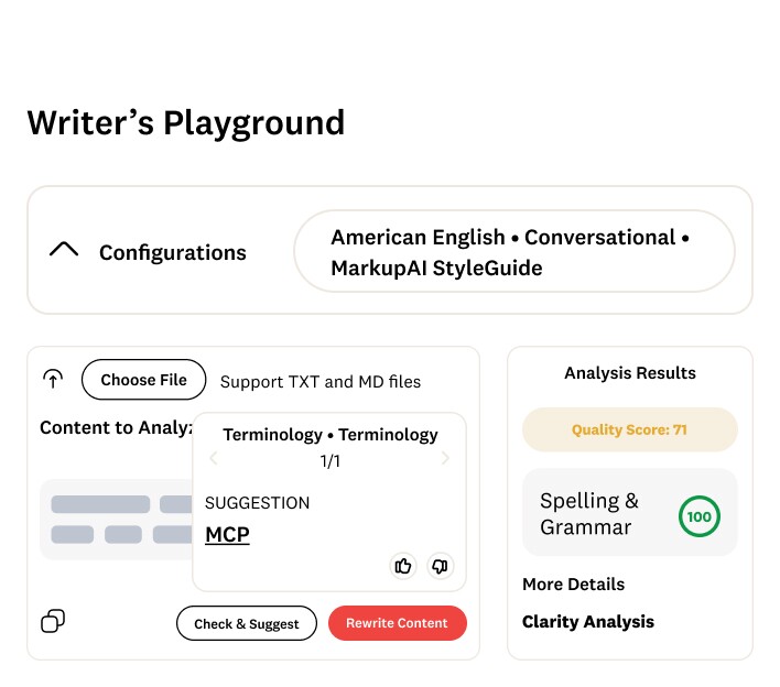 Interface showing content analysis with terminology suggestions