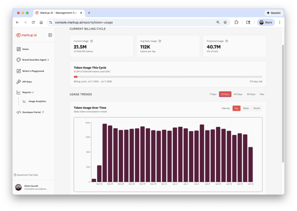 Markup AI Usage Analytics Dashboard. 